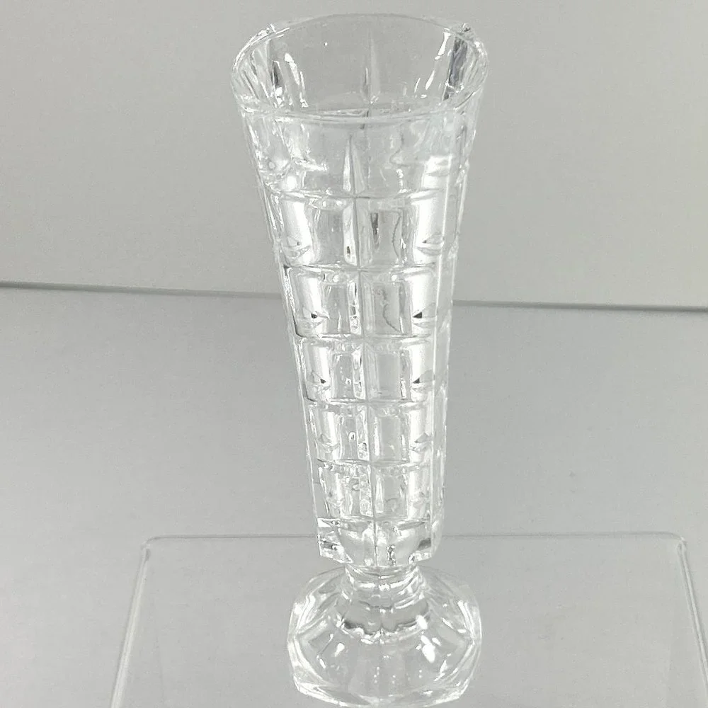 Vintage Lead Crystal D'Arques Cheverny France Square Clear Bud Vase Paneled 6.5